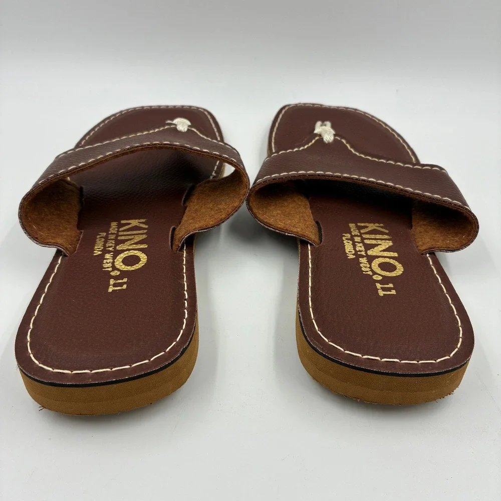 Kino Key West Florida Brown Leather Rope Thong Sandals Mens 11 Handmade Slides